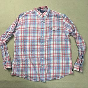 Vineyard Vines Shirt Men's XL Slim Fit Crosby Linen Blend Blue Pink Check